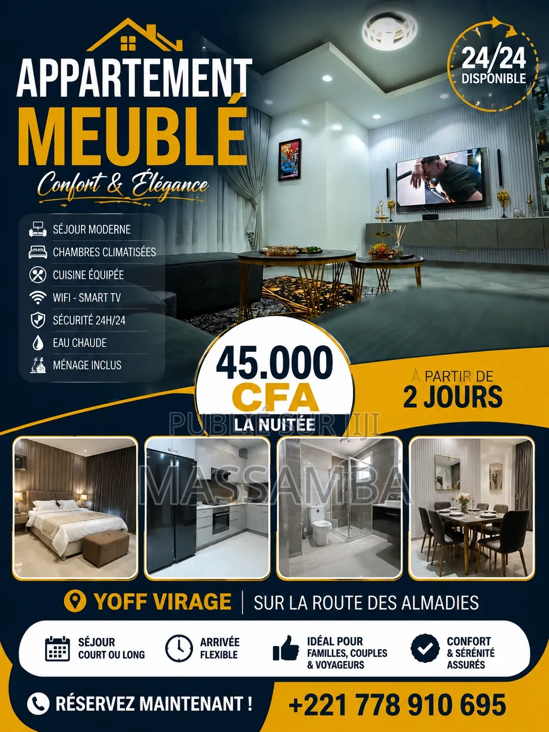 Meublé 2chbre Appartement dans Résidence Awa Seck, Yoff à Louer
