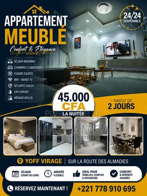 Meublé 2chbre Appartement dans Résidence Awa Seck, Yoff à Louer