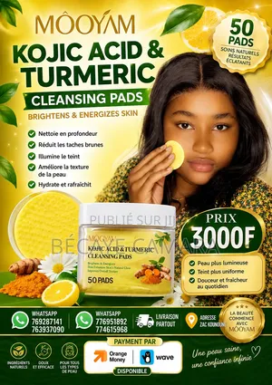 Tampon Nettoyant Pour Visage À l'Acide Kojic Et Au Curcuma