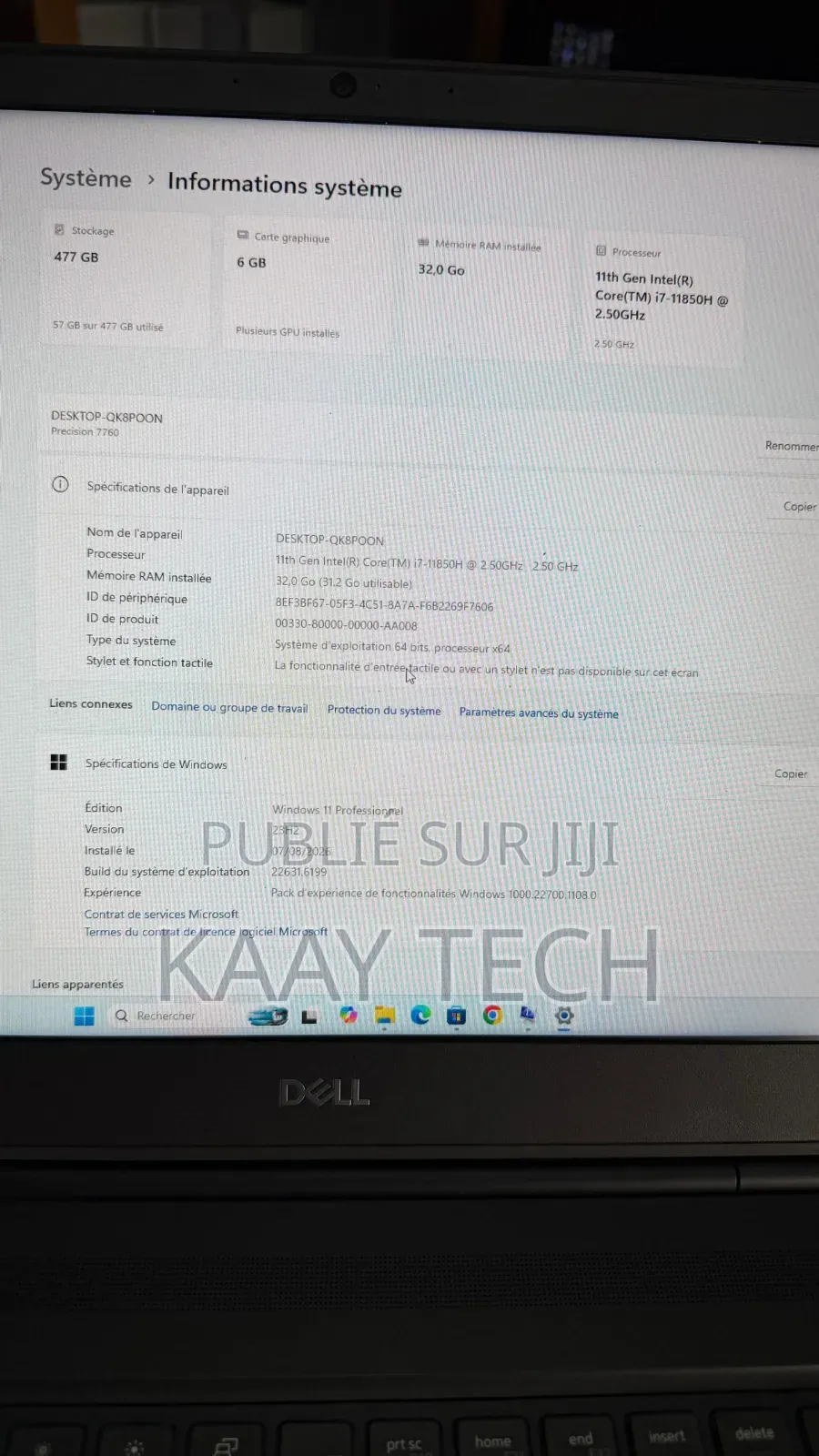 Ordinateur portable Dell Precision 7760 32GB Intel Core i7 SSD 512GB