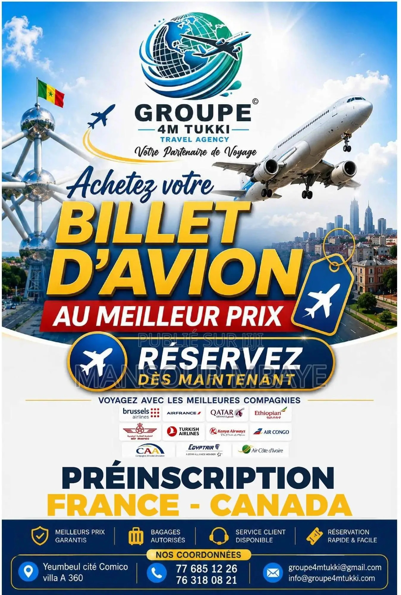 Pre-Inscription FRANCE-CANADA Et Vente De Billets d'Avion