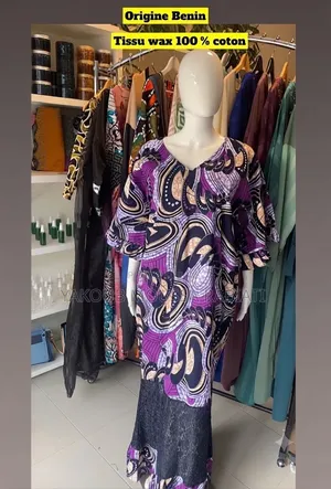 Magnifique Robe Longue en Tissu Wax 100% Coton (Origine Bénin)