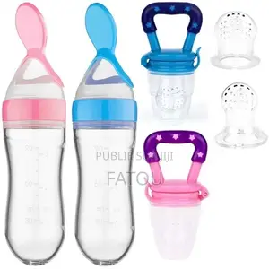 Cuillère Biberon Silicone. Distributeur Purée Bébé Rose Ou Bleu