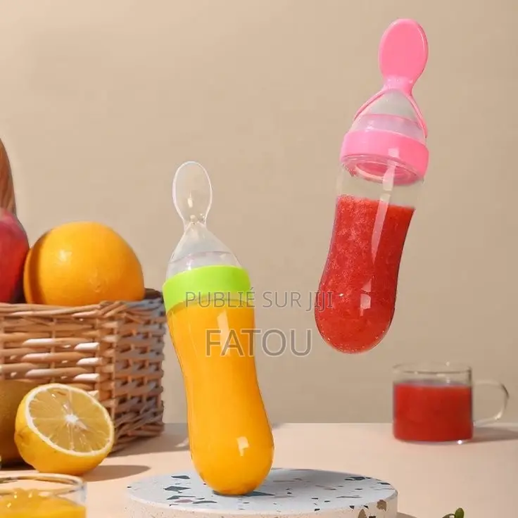Cuillère Biberon Silicone. Distributeur Purée Bébé Rose Ou Bleu