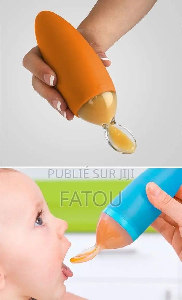 Cuillère Biberon Silicone. Distributeur Purée Bébé Rose Ou Bleu