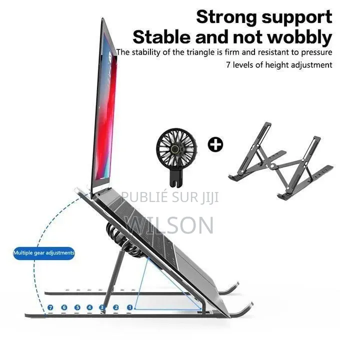Support Ordinateur Portable GtyGo Métal Pliable Et Ventilateur Amovibl