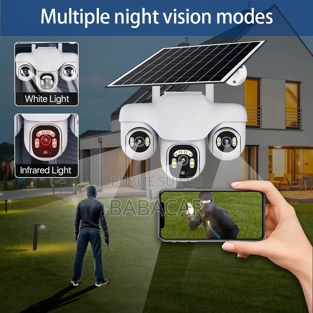 Caméra De Surveillance Solaire 3 Objectifs 4g/Wifi - Vision 360° V380