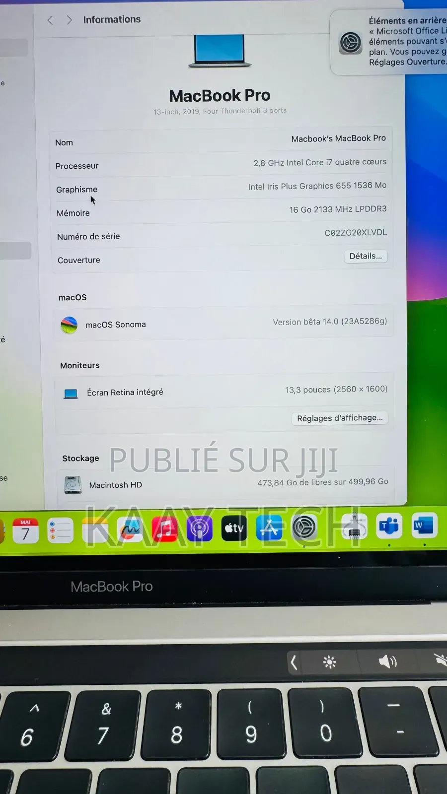 Ordinateur portable Apple MacBook Pro 2019 16GB Intel Core i7 SSD 512GB