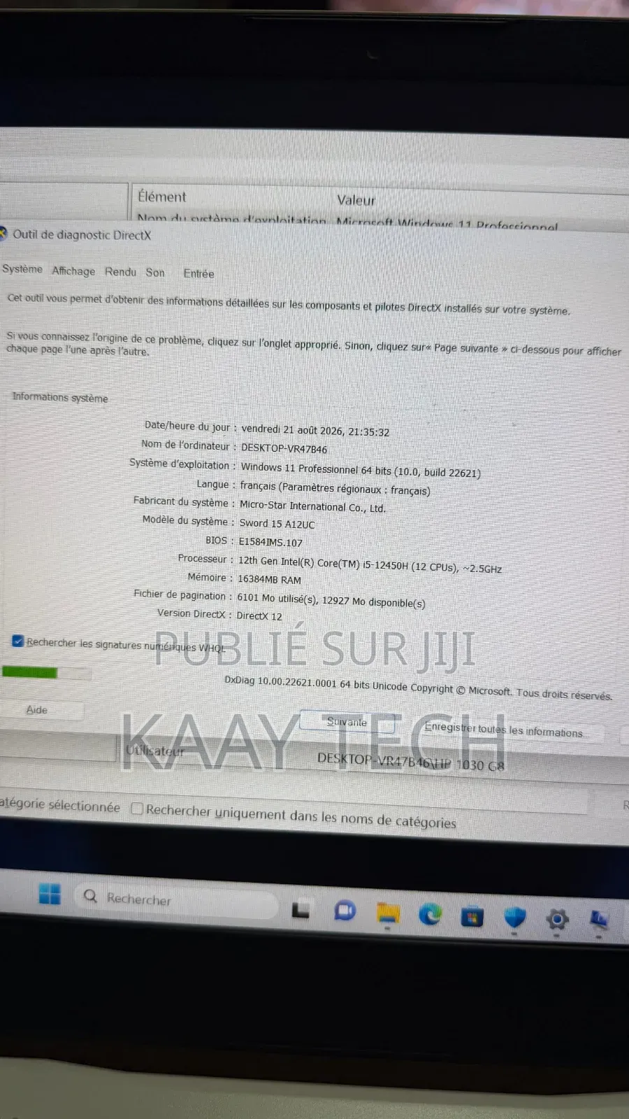 Nouveau Ordinateur portable MSI Katana 15 16GB Intel Core i7 SSD 512GB