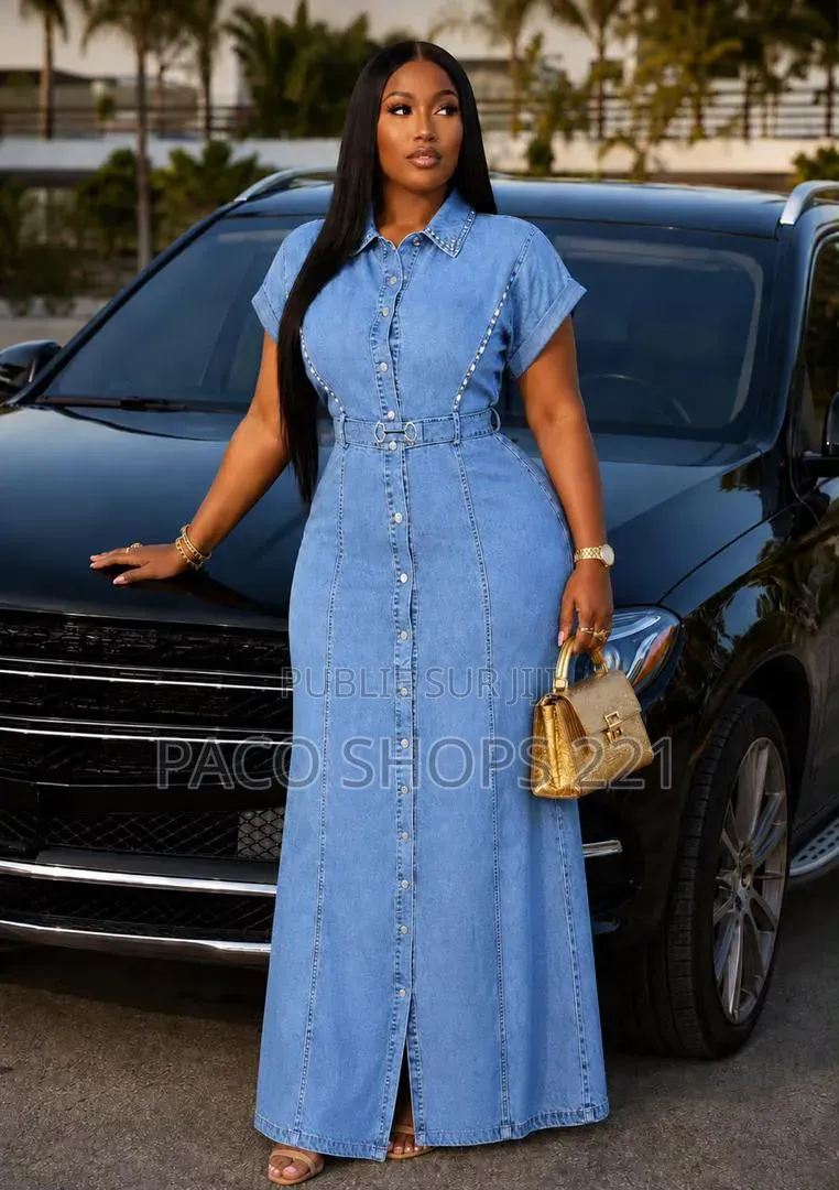 Robe Longue en Jean Premium Avec Ceinture