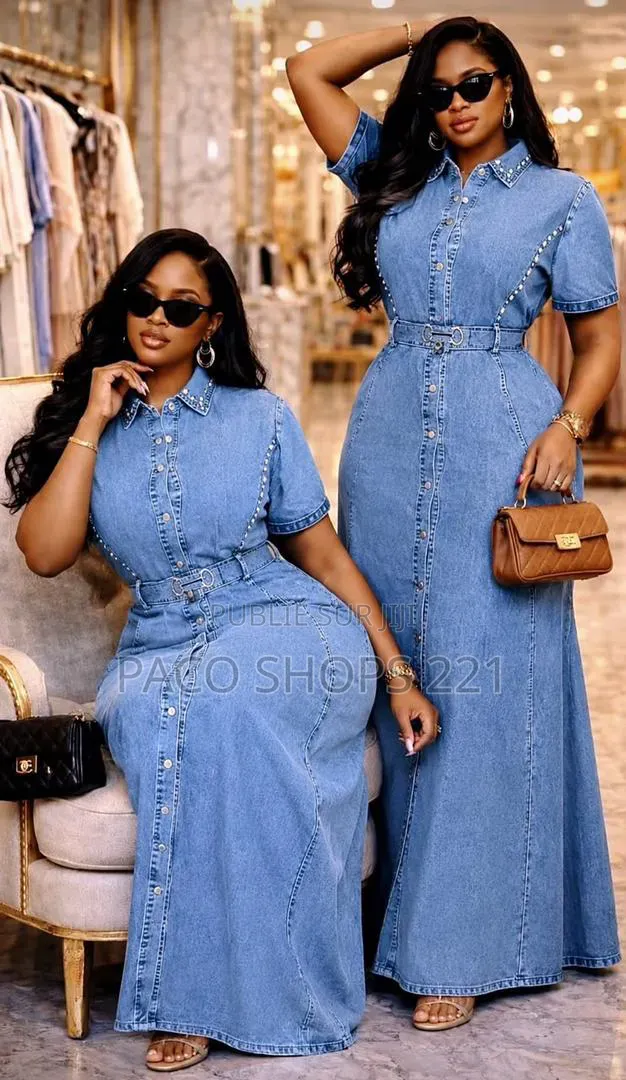Robe Longue en Jean Premium Avec Ceinture