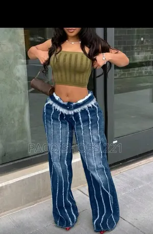Jean Large Tendance Style Y2K – Bandes Effilochées (Neuf)