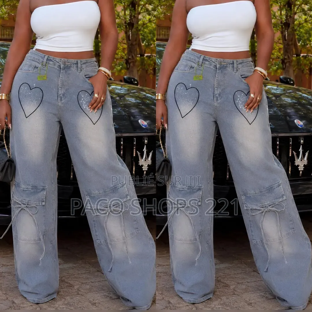 Jean Large Tendance Style Y2K – Bandes Effilochées (Neuf)