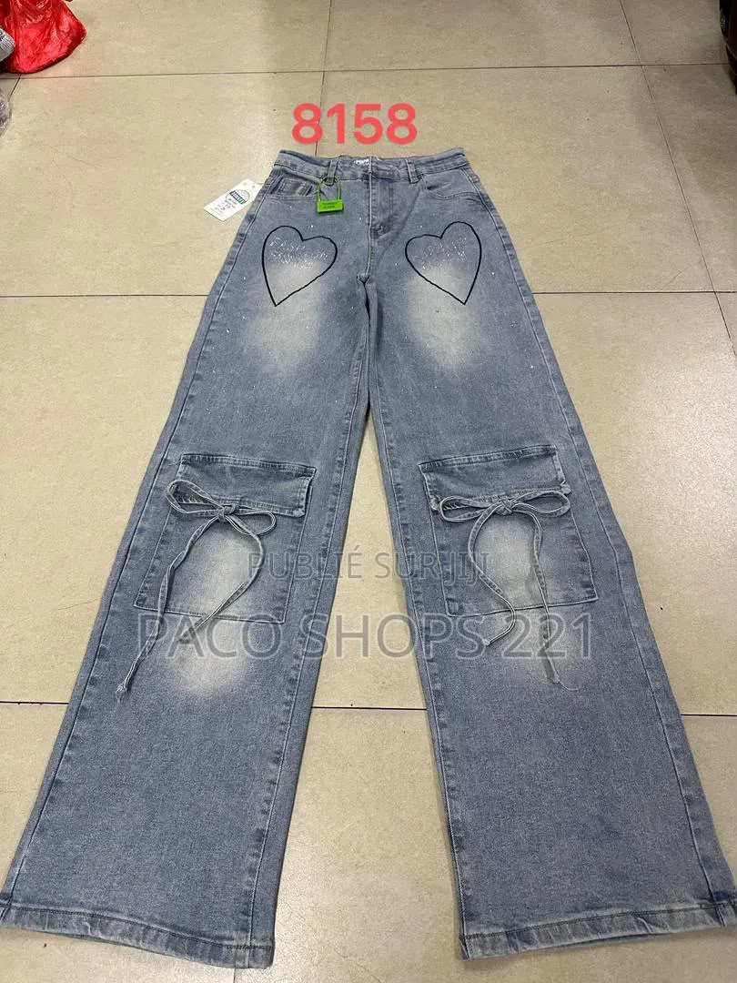 Jean Large Tendance Style Y2K – Bandes Effilochées (Neuf)
