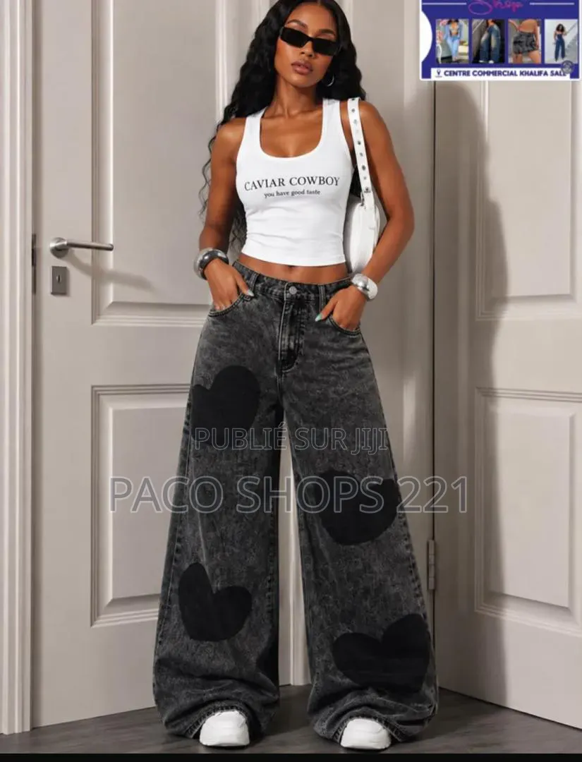 Jean Large Tendance Style Y2K – Bandes Effilochées (Neuf)