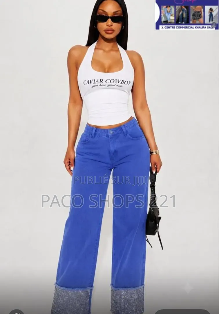 Jean Large Tendance Style Y2K – Bandes Effilochées (Neuf)