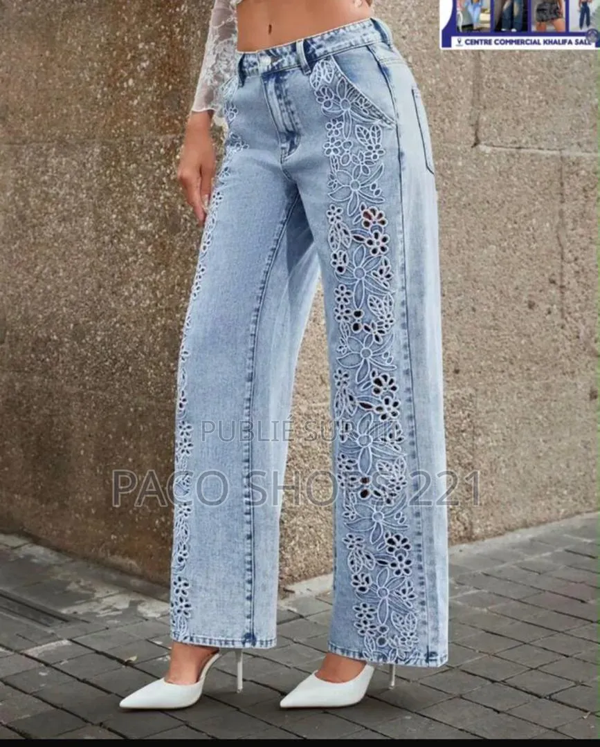Jean Large Tendance Style Y2K – Bandes Effilochées (Neuf)