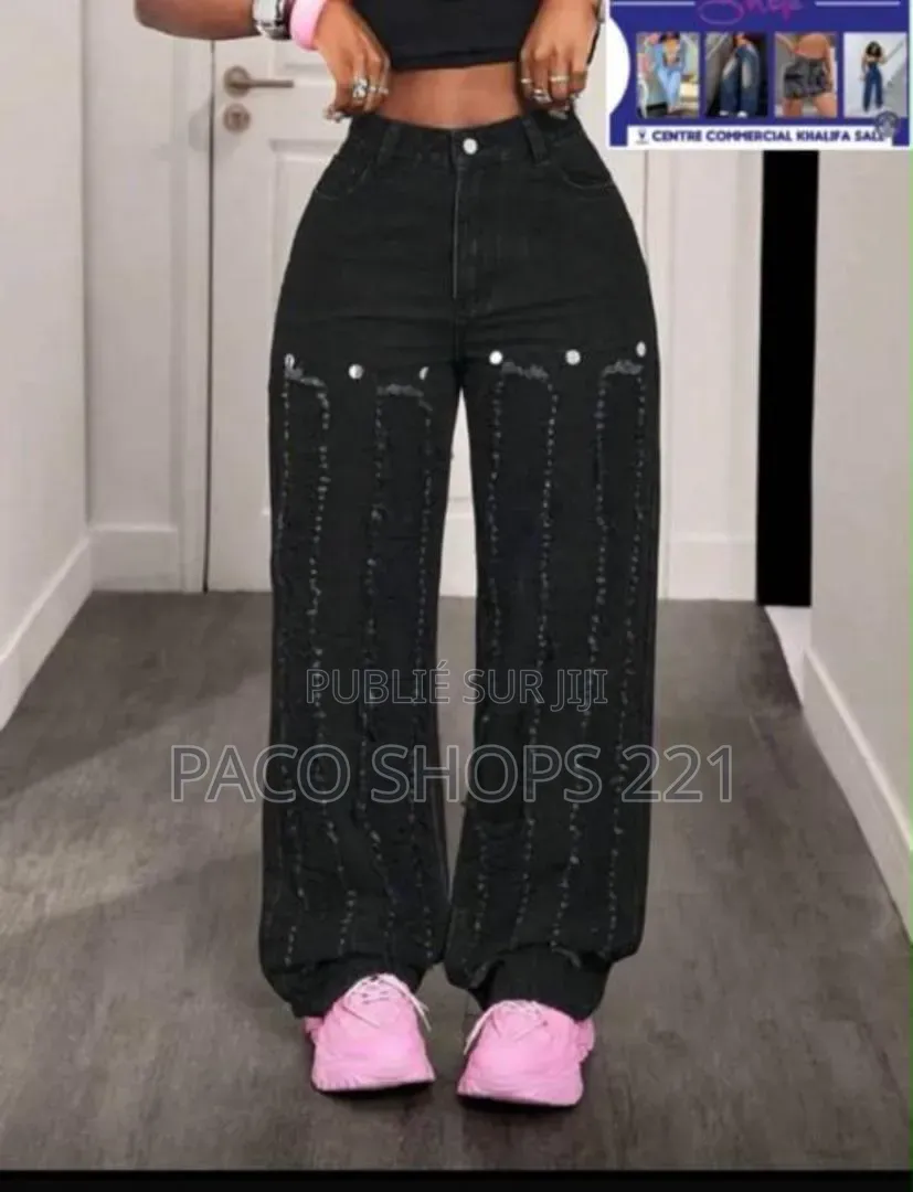 Jean Large Tendance Style Y2K – Bandes Effilochées (Neuf)