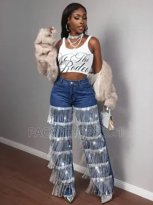 Jean Large Premium Avec Franges en Strass Size 24 26 28 30 32 34