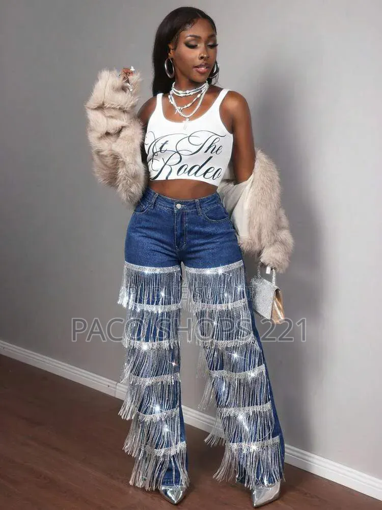 Jean Large Premium Avec Franges en Strass Size 24 26 28 30 32 34