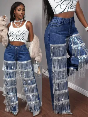 Jean Large Premium Avec Franges en Strass Size 24 26 28 30 32 34