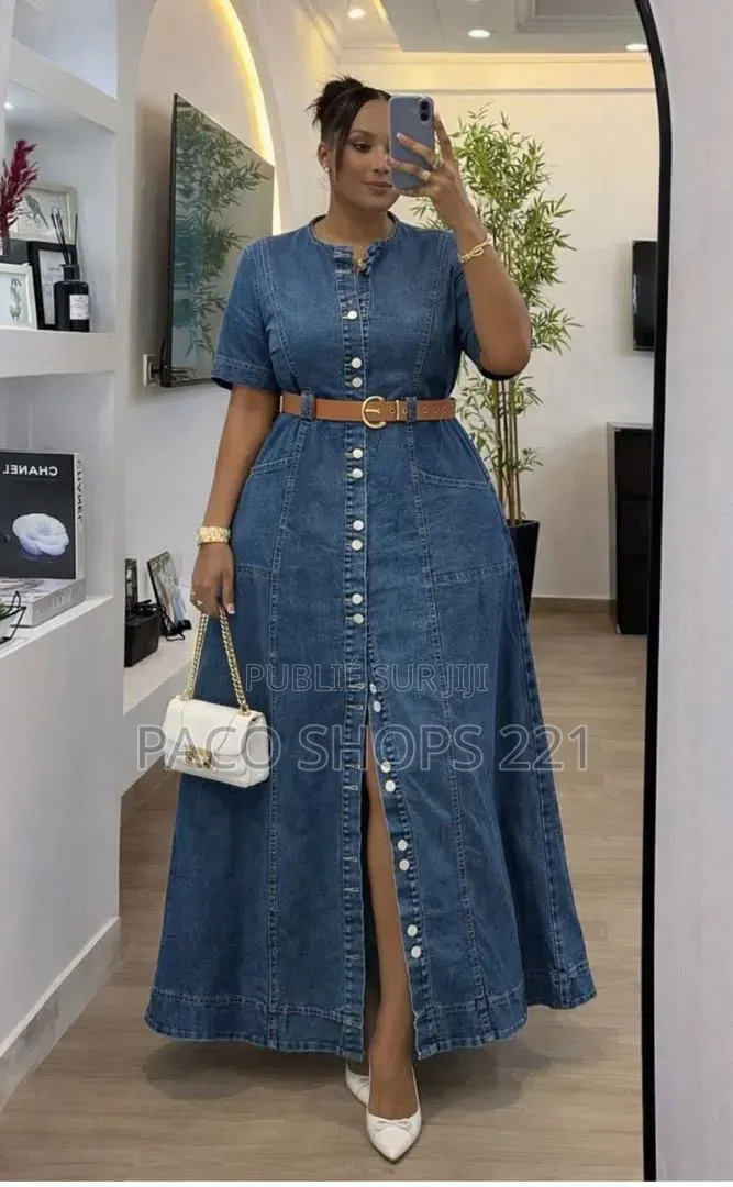 Robe Longue en Jean Premium Avec Ceinture