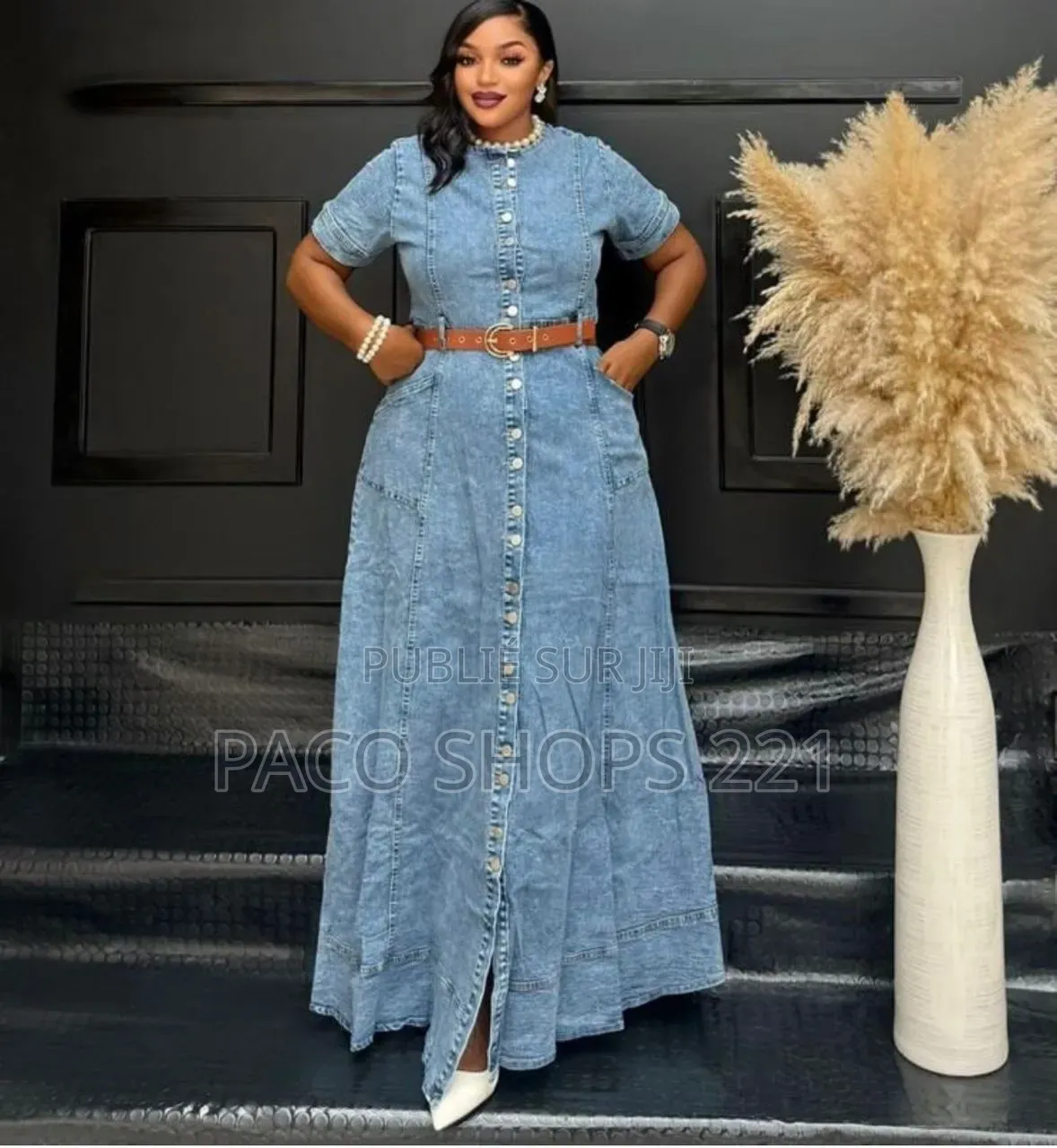 Robe Longue en Jean Premium Avec Ceinture