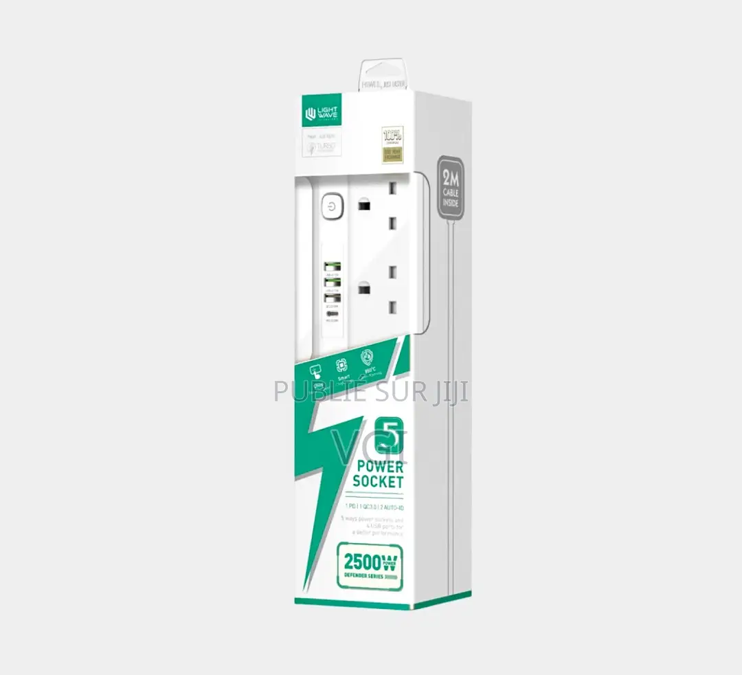 LW EXT‐54U – Multiprise 5 Prises + 4 Ports USB (Câble ≈ 2 M, 2500 W)