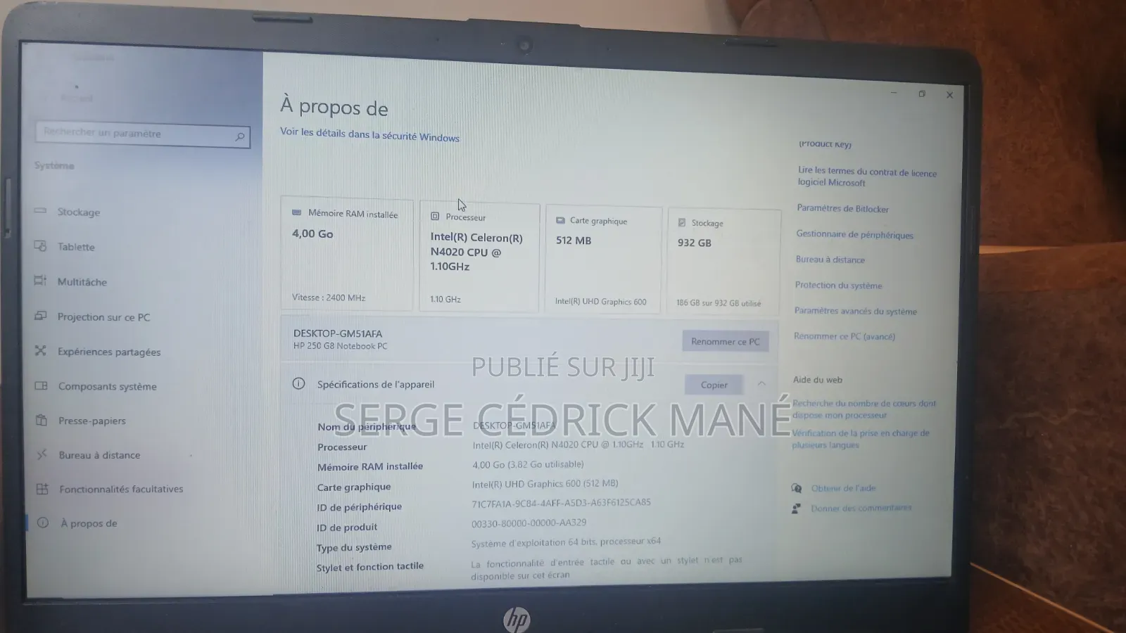 Ordinateur portable HP 250 G8 4GB Intel Celeron SSD 1T