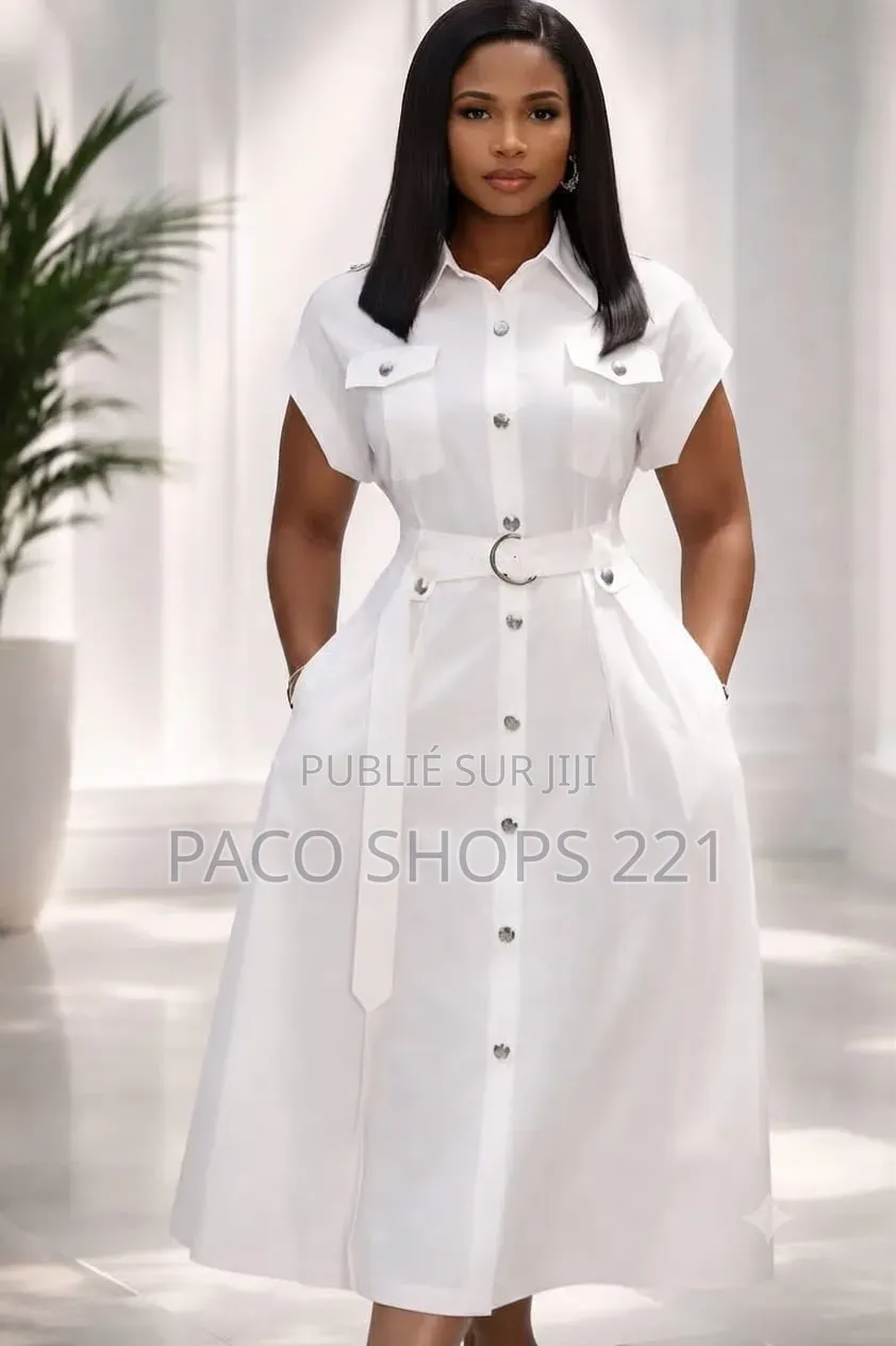 Robe Mi-Longue Style Utility Blanche – Qualité Supérieure