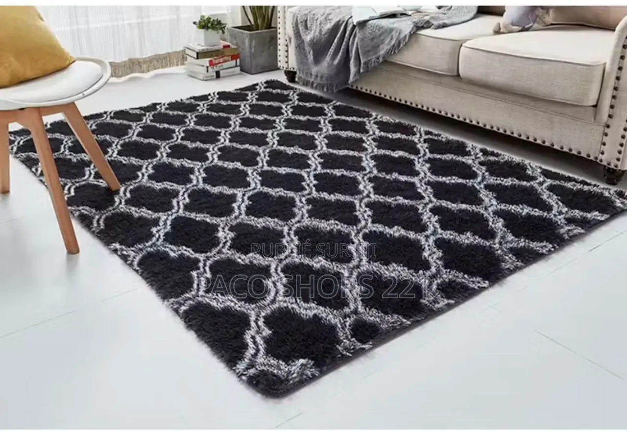 Magnifique Tapis De Salon Shaggy Géométrique (Style Moderne)