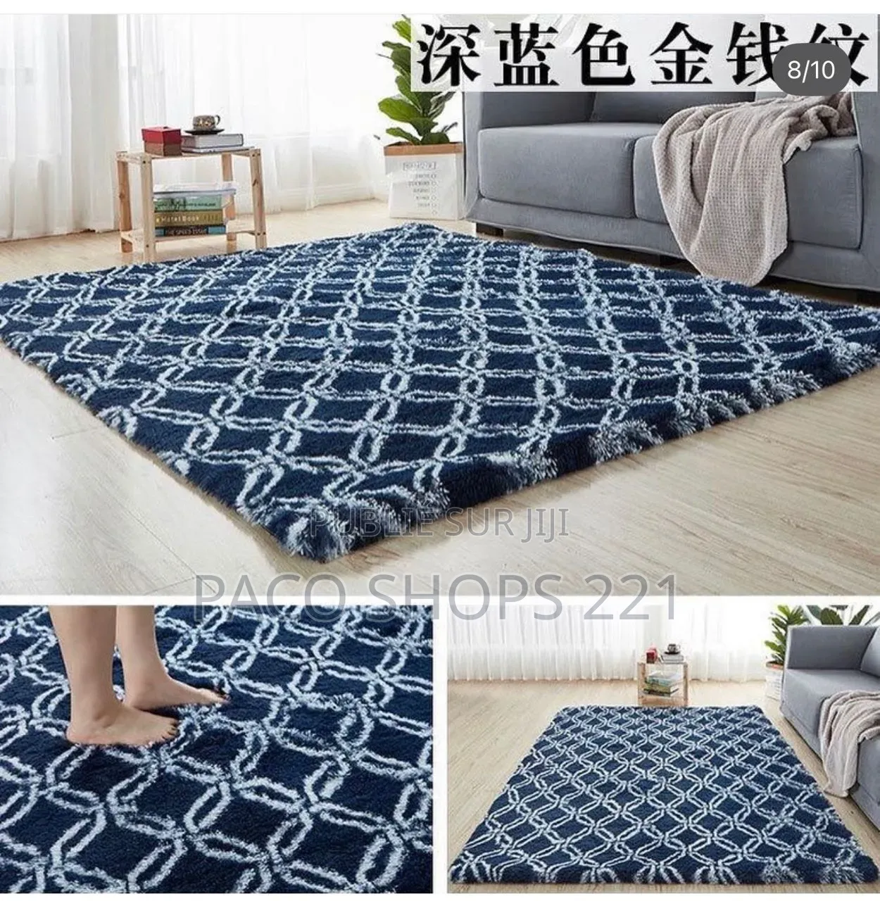 Magnifique Tapis De Salon Shaggy Géométrique (Style Moderne)
