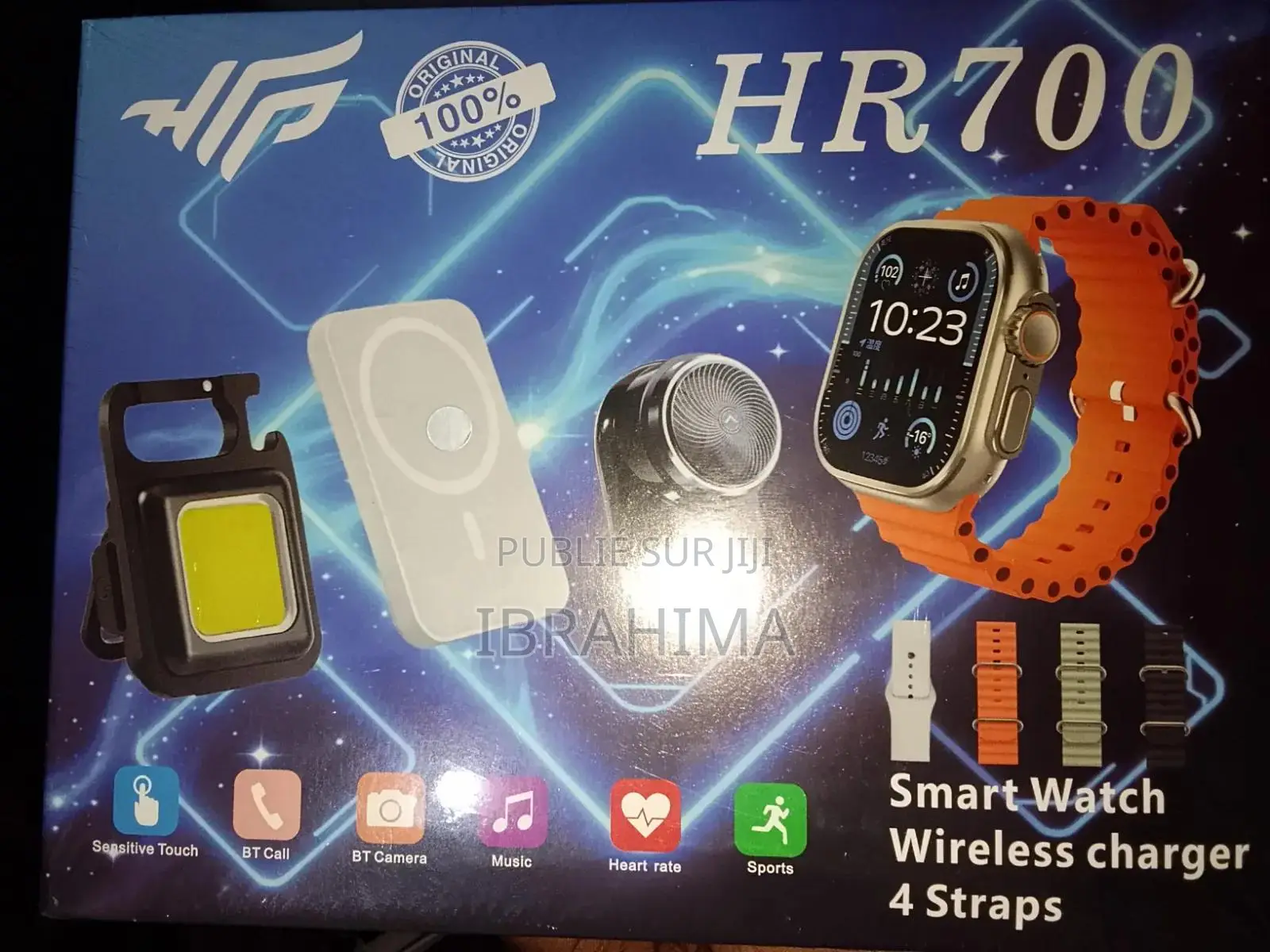 Montre Connectée+ 4 Bracelet+ Power Bank+ Lampe Torche