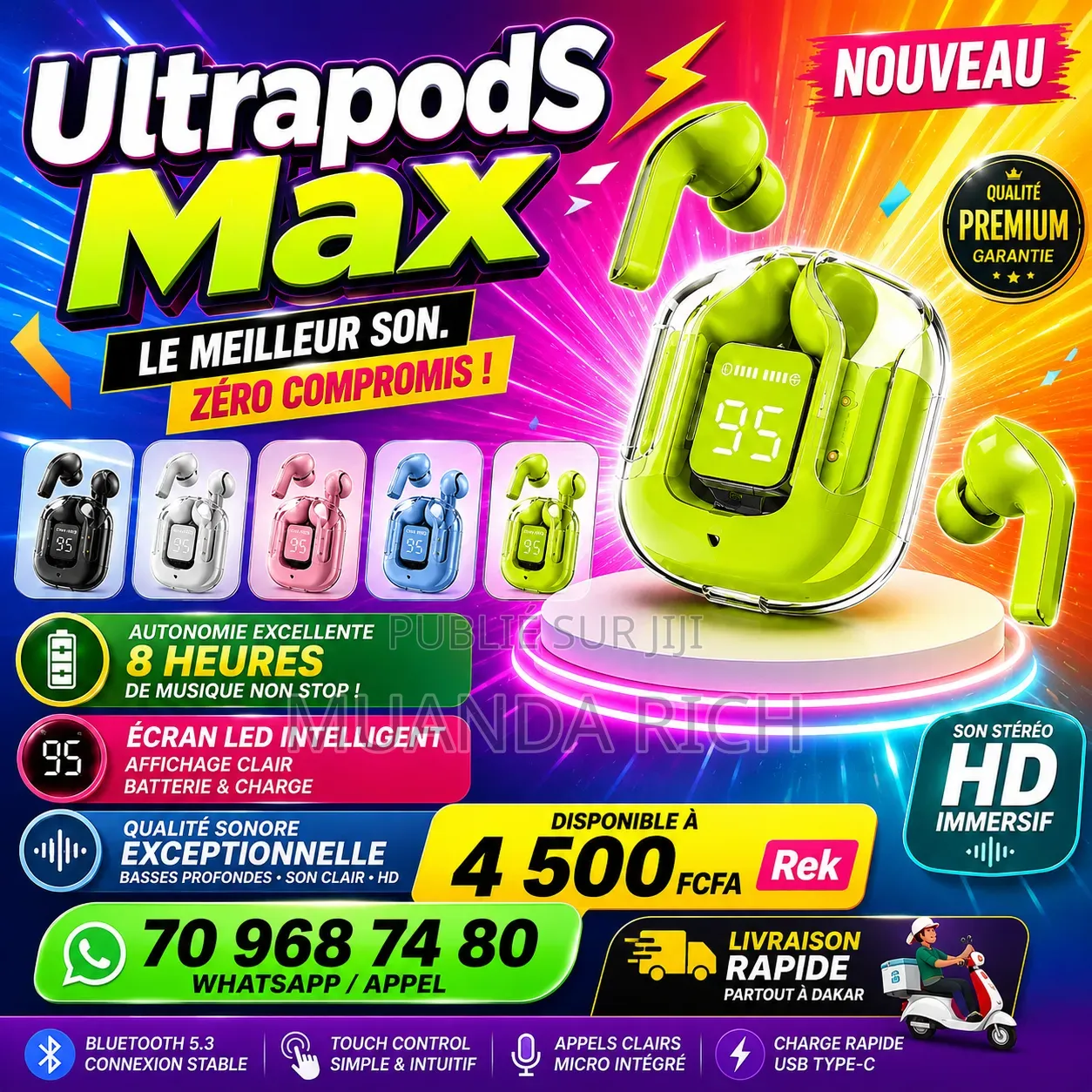 🎧 Ultrapods Max — Écouteurs Qualité Premium À Seulement 4 500 F 🔥