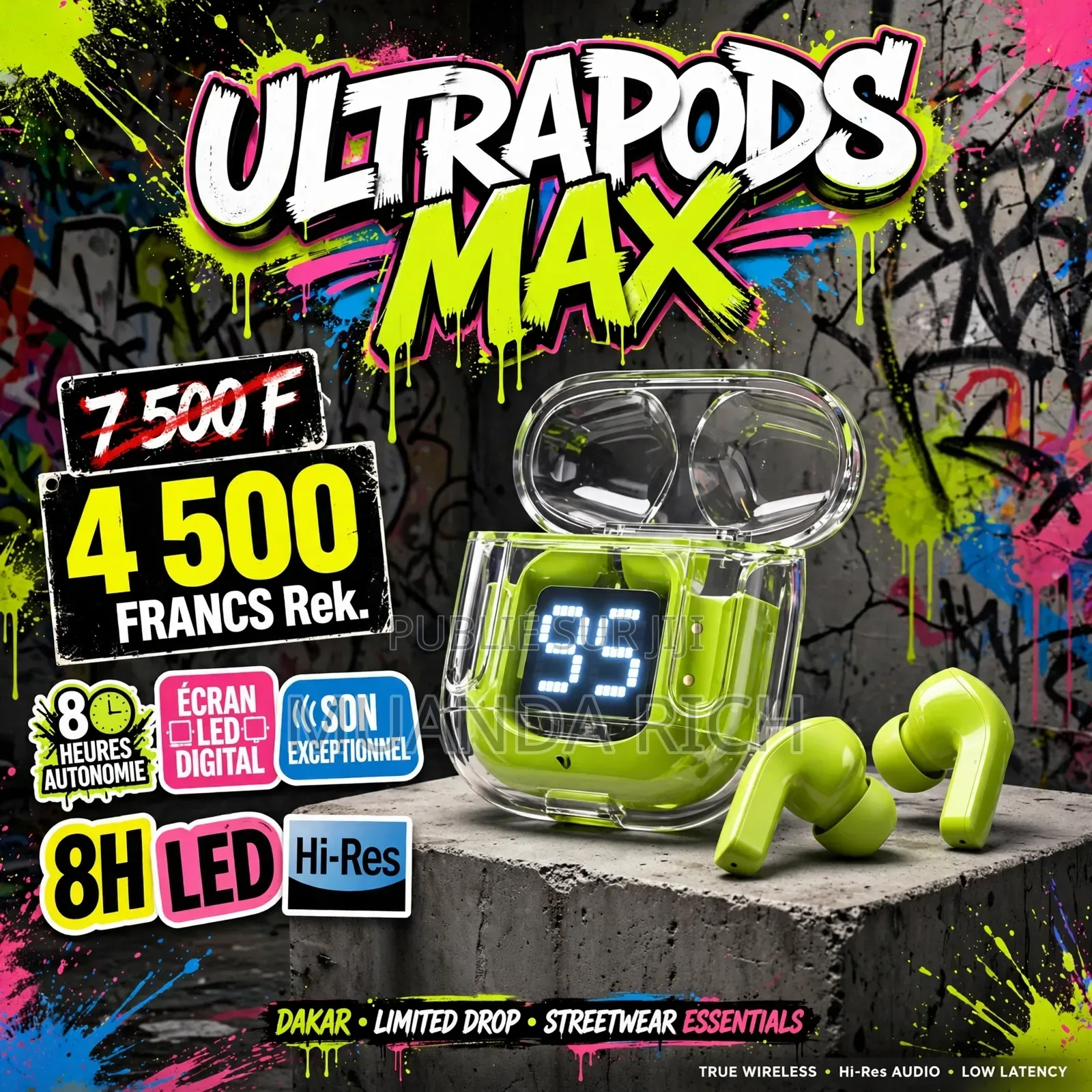 🎧 Ultrapods Max — 8h 🔋 | Écran Led 📟 | 4 500f 🔥