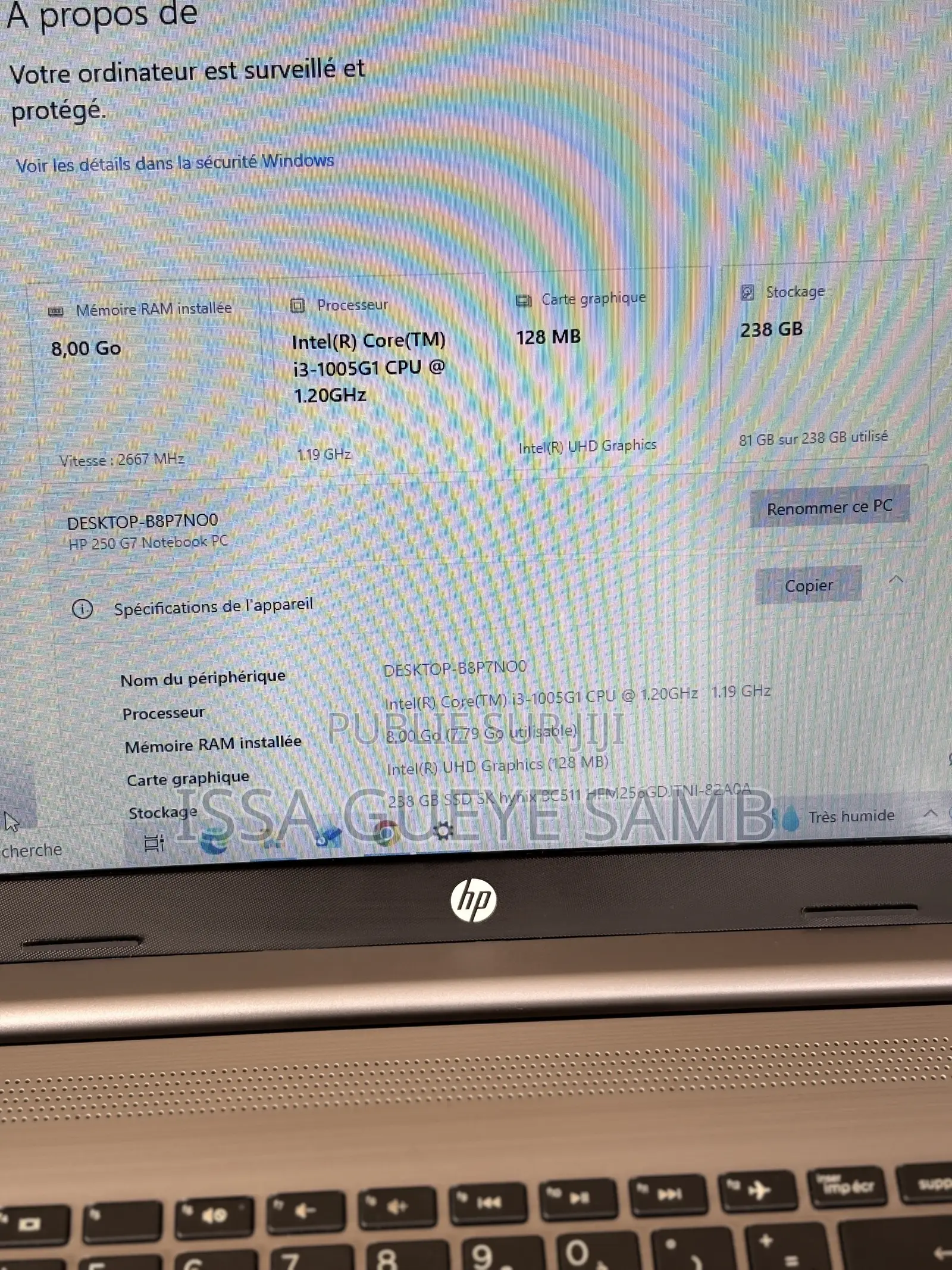 Ordinateur portable HP 250 G7 8GB Intel Core i3 SSD 256GB