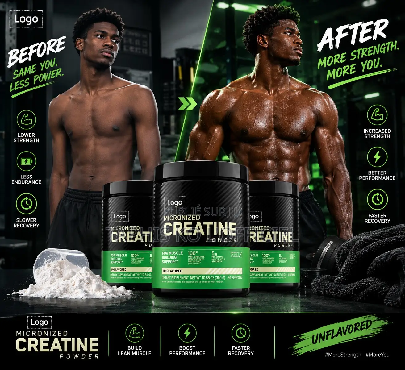 Créatine Monohydrate en Poudre 300g Sans Saveur Complément Sportif