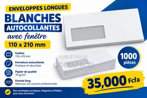 Enveloppes Longues Blanches Autocollantes Avec Fenêtre 110 X 210 Mm