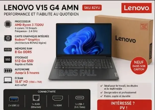 Ordinateur portable Lenovo V15 G4 8GB AMD Ryzen 3 SSD 512GB