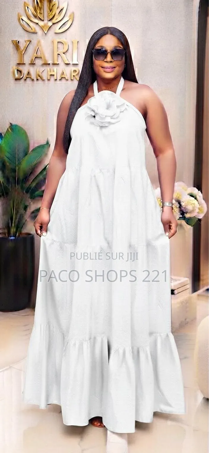 Robe Longue d'Été Fluide Avec Fleur Amovible