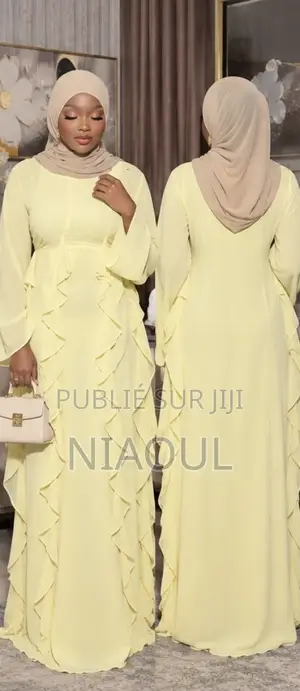 Robe Longue Jaune Chic À Volants Avec Ceinture