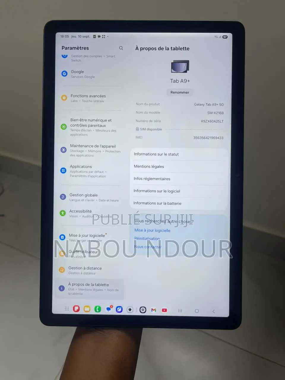 Nouveau Samsung Galaxy Tab A9+ 128 GB Noir