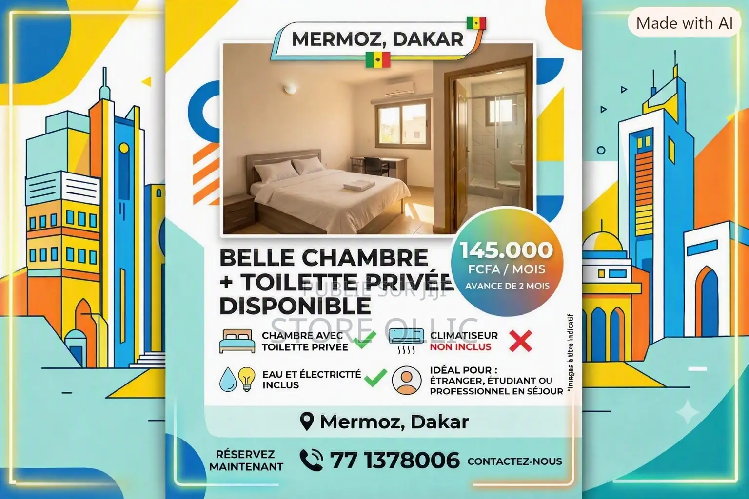 Meublé 1chbre Appartement dans Mermoz Sacré-Cœur à Louer