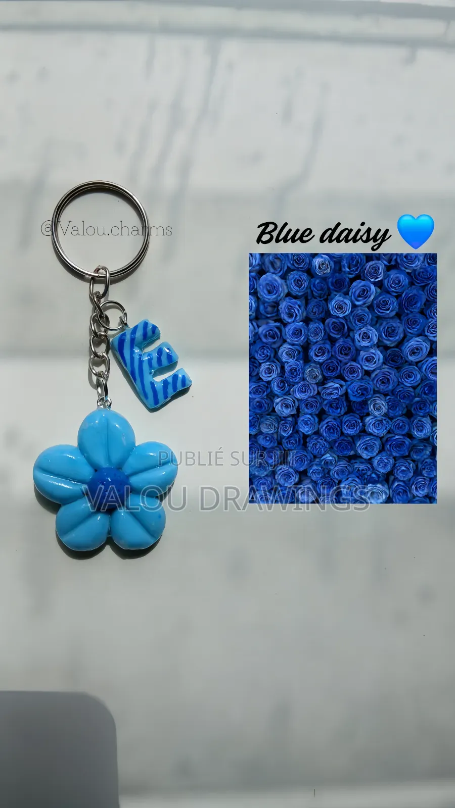 Blue Daisy / Porte Clé Totalement Fait Main