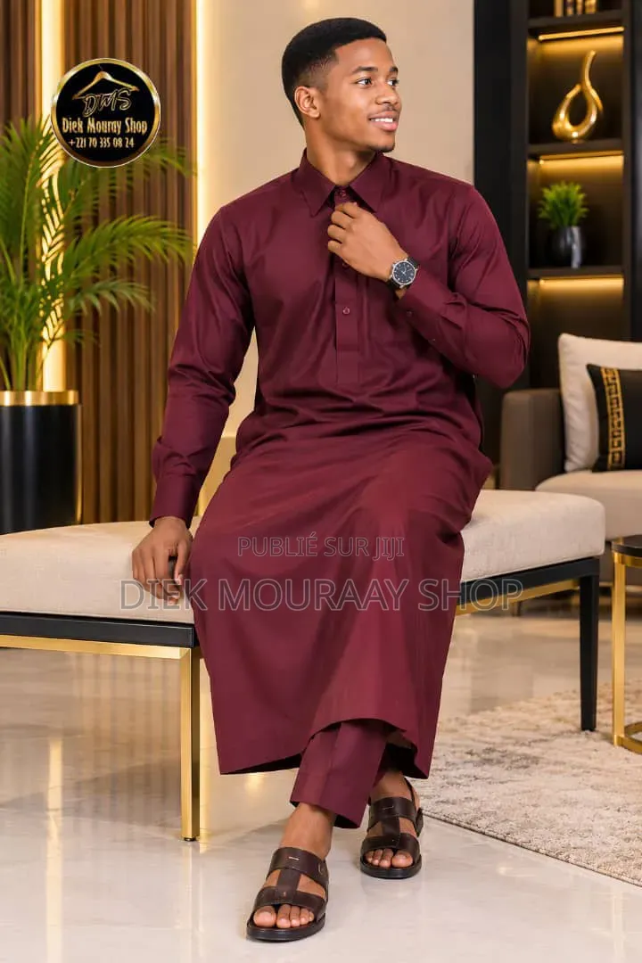 Qamis Col Chemise Manches Poignets Avec Pantalon