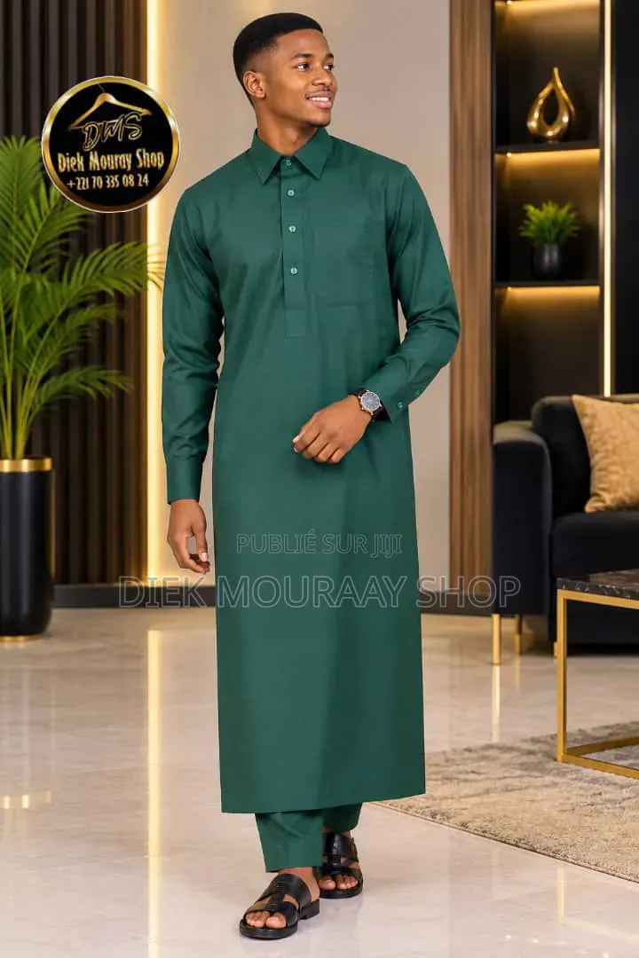 Qamis Col Chemise Manches Poignets Avec Pantalon