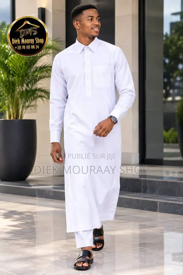 Qamis Col Chemise Manches Poignets Avec Pantalon