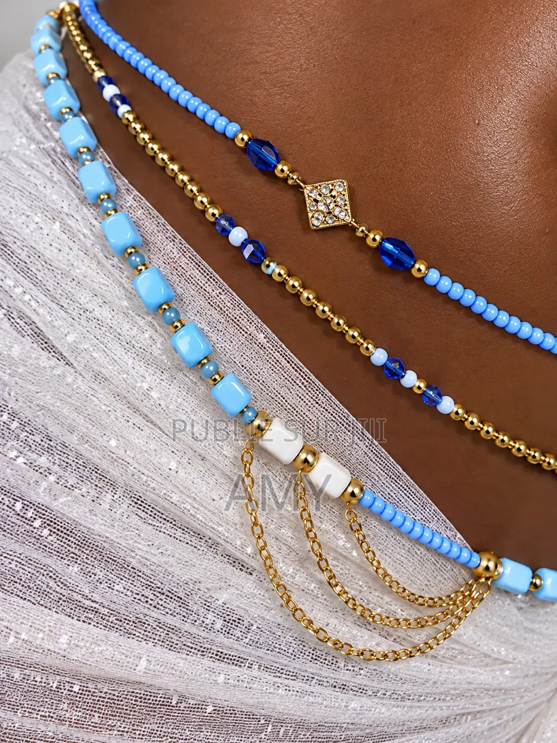 Baya 3 Pièces Bleu Ciel Et Doré – Élégant Et Chic