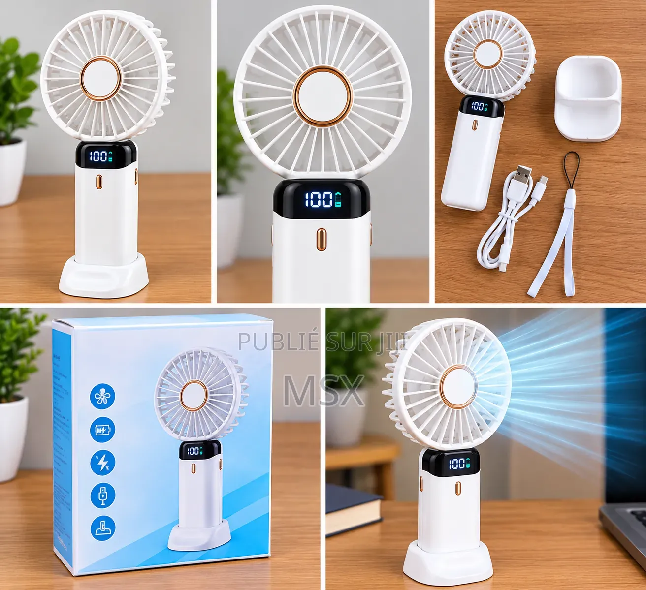 Mini Ventilateur Rechargeable Portable – 5V – Affichage Batterie
