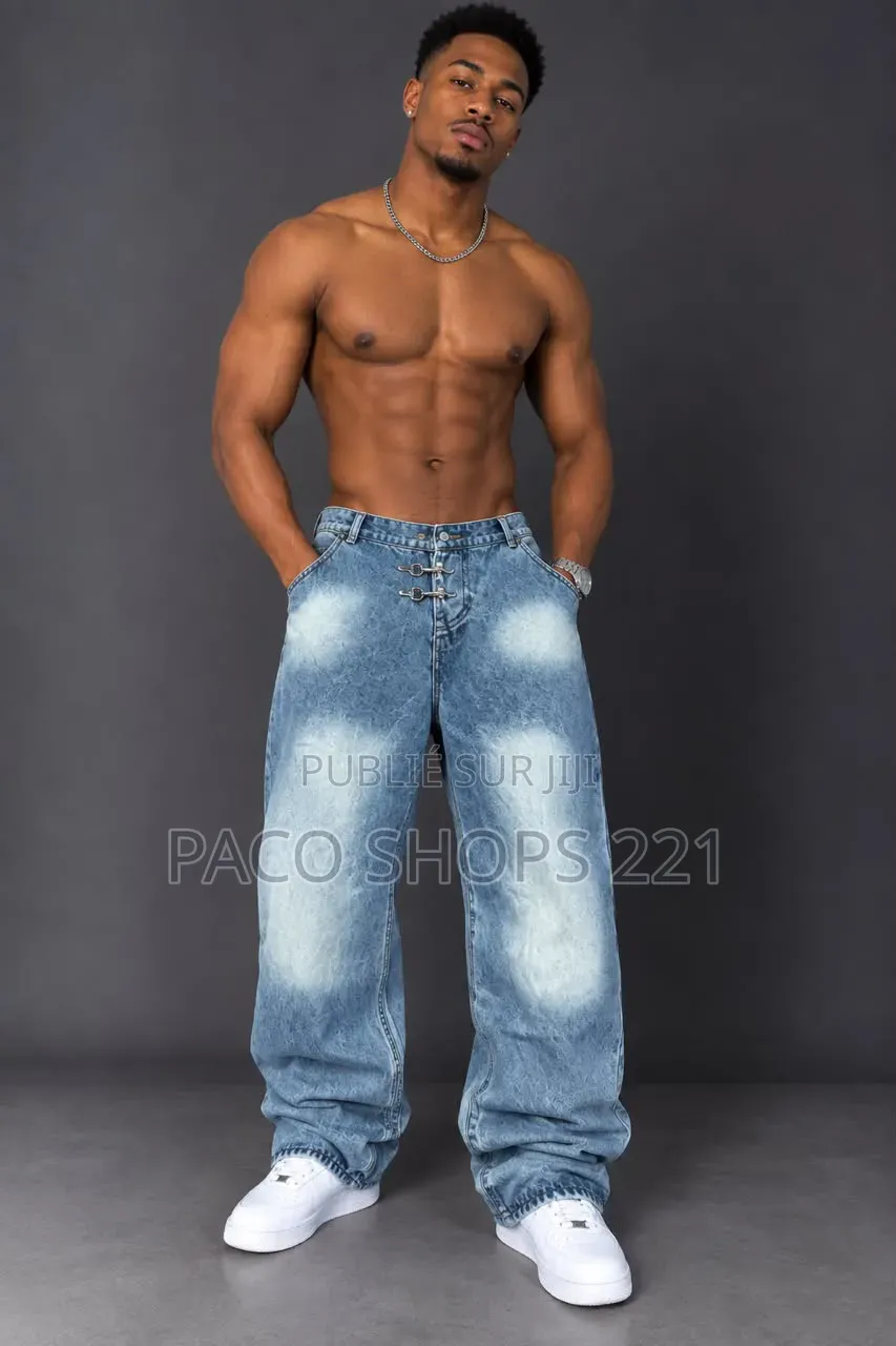 Pantalon Jean Baggy Large Délavé Taille 31 À 36
